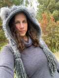Grey Furry Bear Hood with Tassels