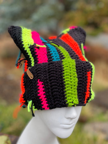 Scrappy Cat hat in Black and Neon