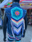 Vintage Denim Vest Upcycled Crochet