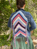 Chevron denim crochet upcycle jacket