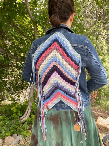 Chevron denim crochet upcycle jacket