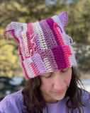 Pink cat hat with fringe
