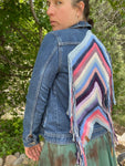 Chevron denim crochet upcycle jacket