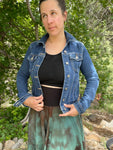 Chevron denim crochet upcycle jacket