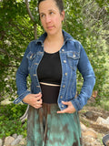 Chevron denim crochet upcycle jacket