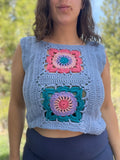 Flower Power Crochet Top Light Blue