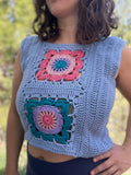 Flower Power Crochet Top Light Blue