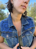 Vintage Denim Vest Upcycled Crochet