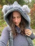 Grey Furry Bear Hood with Tassels