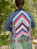 Chevron denim crochet upcycle jacket