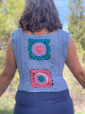 Flower Power Crochet Top Light Blue