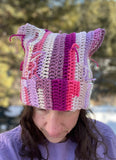 Pink cat hat with fringe