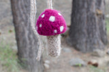 Magenta Mushroom Stash Pouch Necklace