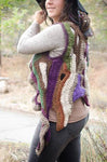 Freeform Patchwork Crochet Vest with Earthtones and Purples