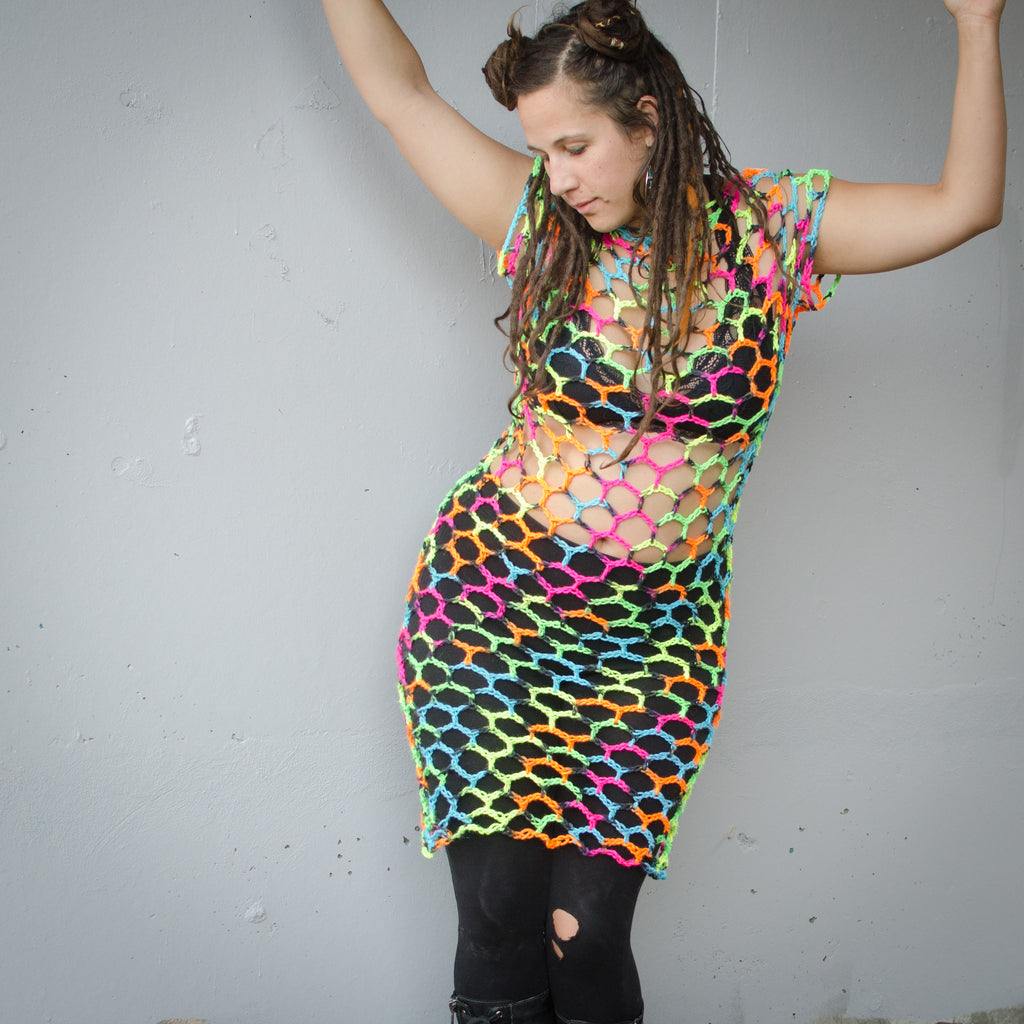 Neon Fishnet Crochet Dress illjay Neon Fishnet Crochet Dress illjay