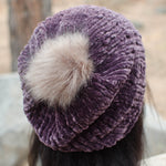 Purple Velvet Knit Beanie