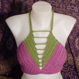 The Serpentine Crochet Crop Top with Purple and Green