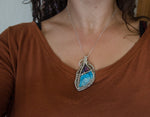 Hemimorphite  Wire Wrapped Pendant with Chalcopyrite and Sterling Silver