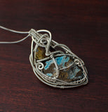 Hemimorphite  Wire Wrapped Pendant with Chalcopyrite and Sterling Silver