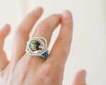 Tigers Eye Wire Wrapped Ring with Sterling Silver and Czech Glass Bead