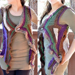 Freeform Patchwork Crochet Vest with Earthtones and Purples