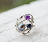 Wire Wrapped Ring with Sterling Silver, Fresh Water Pearls, and Amethyst