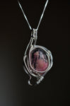 Rhodonite Wire Wrapped Pendant with Sterling Silver, Chain included