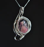 Rhodonite Wire Wrapped Pendant with Sterling Silver, Chain included