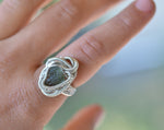 Moldavite Wire Wrapped Ring with Sterling Silver size 6